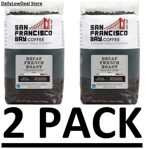 2 PACK- San Francisco Bay DECAF French Roast Whole Bean Coffee 2 lb (Total 4 lb) - Picture 1 of 8