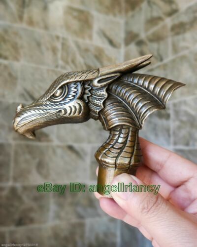 lucky copper Beast sea Birds Dragon Statue carved Cane Walking Stick Head - Picture 2 of 9