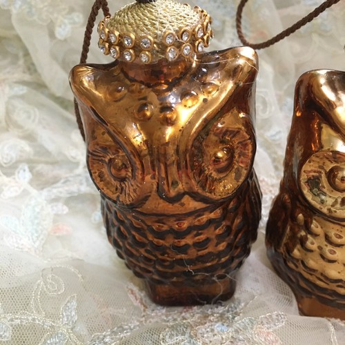 Two's Company 4" Glass Owl Ornaments Peach Copper Set4 - Picture 6 of 14