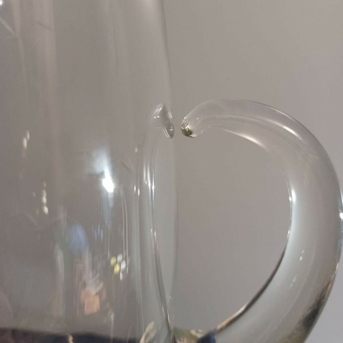 Vintage Glass Pitcher Handblown Open Ended Handle Etched Seagulls - Picture 3 of 7