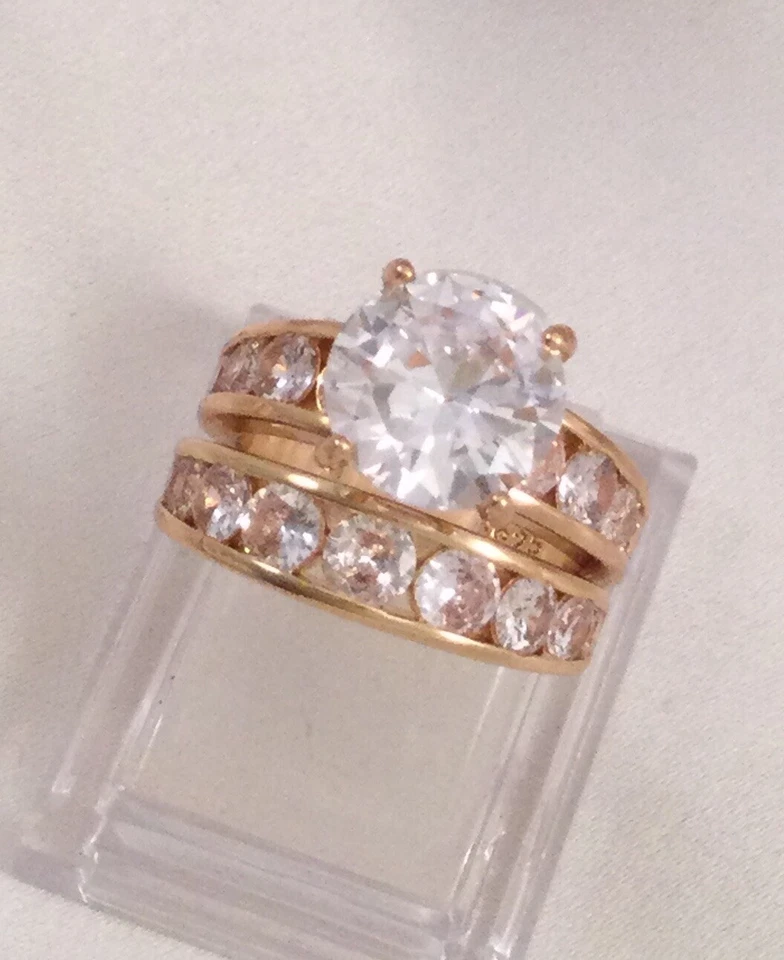 Joyería de colección anillo de oro conjunto doble zafiros blancos joyería antigua decorativa Foto 4 de 4