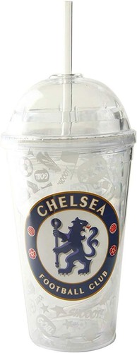 Chelsea FC Tumbler with Straw Mug Tankard Plastic Pint Glass Official License - Picture 1 of 3