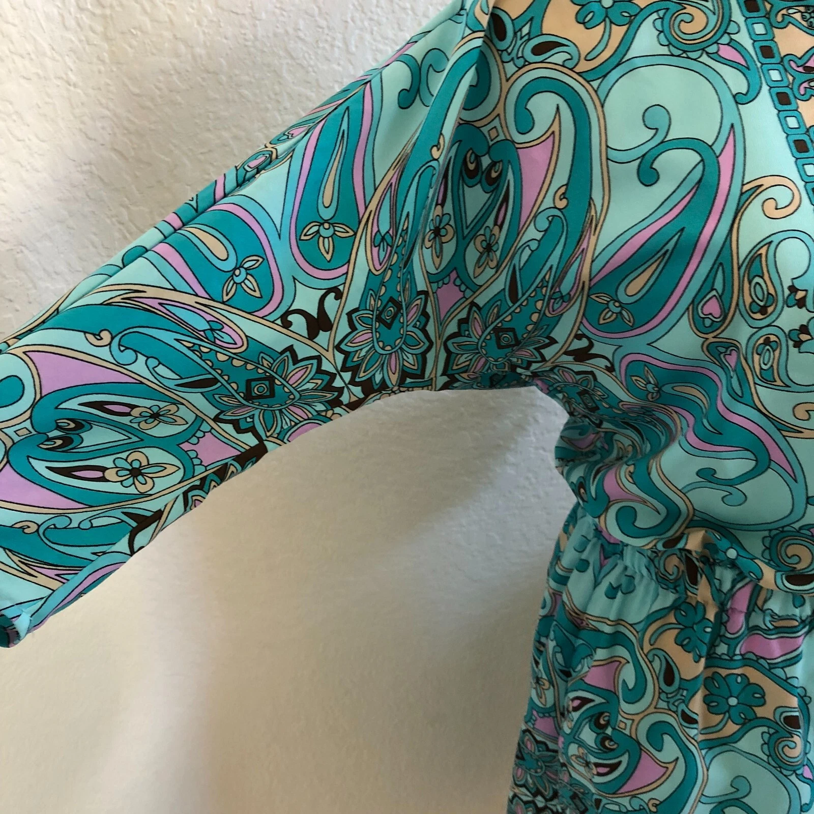 Abito Michael Kors MK da donna blu turchese floreale paisley taglia 6 elastico vita