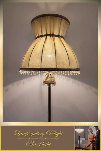 Floor lamp with a light beige velvet lampshade. - Picture 10 of 24