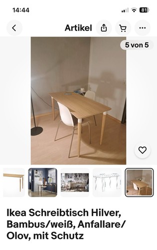 Ikea Schreibtisch Hilver, Bambus/weiß, Anfallare/Olov, mit Schutz - Bild 3 von 4