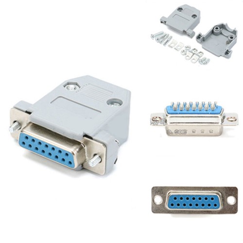 15 Pin D-Sub Stecker Lötmittel Stecker Seriell DB15 Kapuze Stecker Socket Neu - Picture 15 of 16