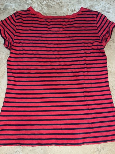 Abercrombie Kids Girls Striped V-neck Short Rolled Sleeves Pocket Tee Top XL - Picture 3 of 3