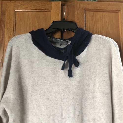 27 MILES Malibu Cashmere Hoodie Contrast Striped Pullover Gray Women’s Size M/L - Picture 2 of 9