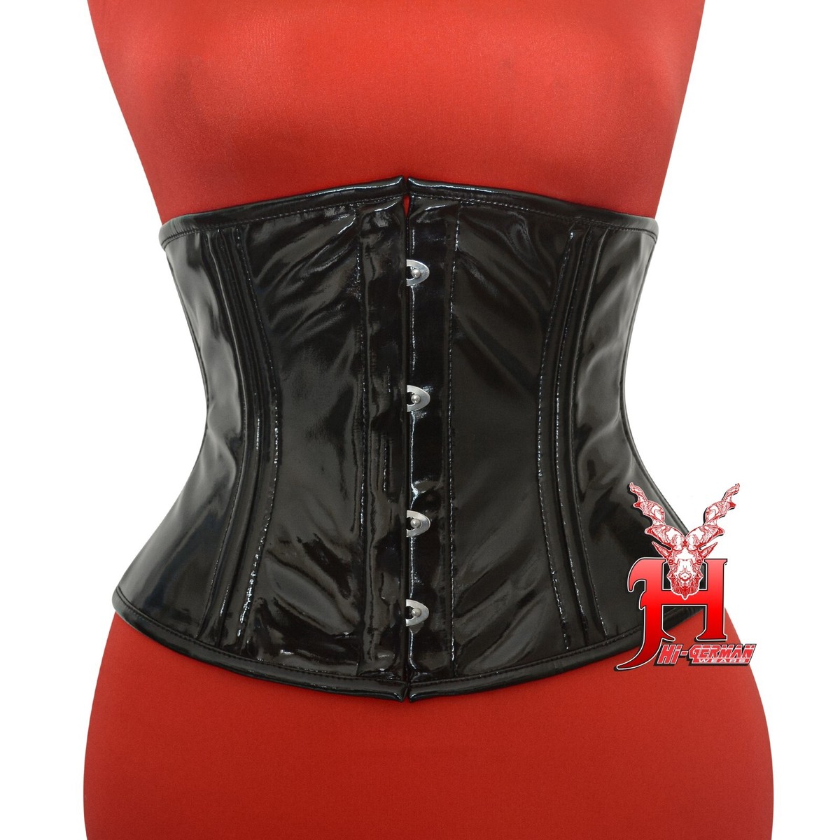 Waspie Taillenkorsett Lack Schwarz Rot PVC Schnürkorsett Gothic