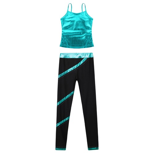 Kids Girls Suit Figure Outfit Shiny Sets Metallic Dancewear Training Costume - Picture 7 of 49