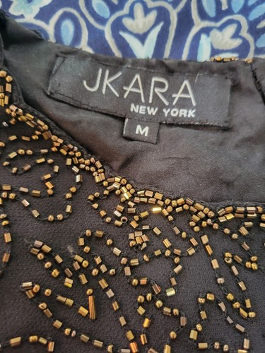 Blusa JKara New York Top Con Cuentas Bronce Negra Talla M Sin Mangas Festoneada Fiesta - Imagen 3 de 12