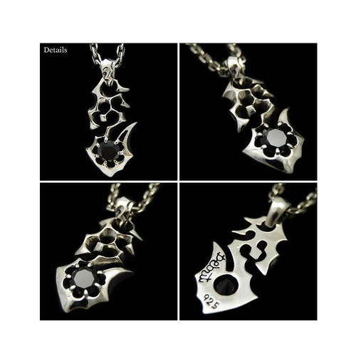 TRIBAL HOOK BLACK CZ 925 STERLING SILVER GOTHIC BIKER ROCKABILLY PENDANT db-019 - Picture 5 of 6