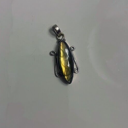 Gold blue purple labradorite pendant 1.5 in flash sheen oval silver plated - Picture 4 of 11