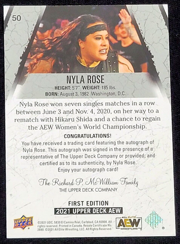2021 UPPER DECK AEW NYLA ROSE AUTO - Picture 2 of 2