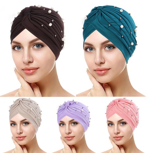 Cappello Indiano Hood Hood Turban Pearl Pearls Hijab Stretch Stretle Bell ☆ - Foto 3 di 20