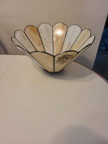 9" Vtg Art & Craft Mission Stained Slag Glass Lamp Tiffany Style Shade (c64) - Picture 17 of 24