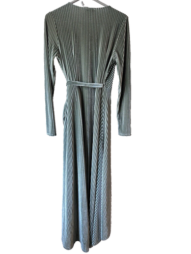 Baltic Born Jada Ribbed Velvet Wrap Dress in Dusty Sage Green Size M Long Sleeve - Picture 2 of 13