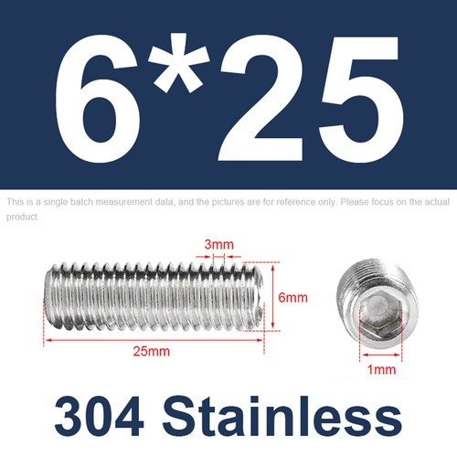M3 M4 M5 M6 M8 M10 Set Screws, Allen, Plain Point, A2 Stainless, Hex Grub Screw - Picture 52 of 67