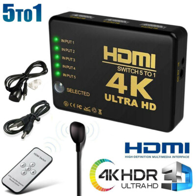 4K HDMI Splitter Switch 5 in 1 Adapter Umschalter HDCP 3D HDR IR Fernbedienung