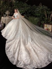White Luxur Wedding Dresses Long Lace Sequin Royal Train Bride Gowns