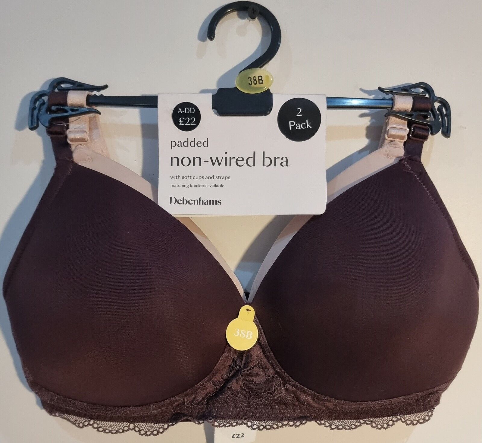 rough Accidental Abandonment DEBENHAMS Padded Non-Wired Bra 2PP Core Lace 38B BNWT RRP £22 Chocolate &  Pink | eBay