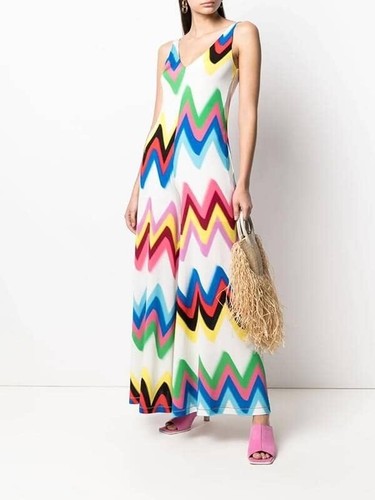 MISSONI Zigzag Print Wide Leg Side Pocket Jumpsuit Rainbow🌈White Stretch Size L - Picture 5 of 24