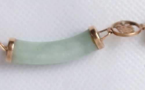 Pulsera de oro amarillo de 14k de jade de 7,5" china 585 vintage - Imagen 11 de 14