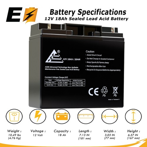 12V 18AH SLA Replacement Battery for Powerland 10000 WATT Generator - Picture 3 of 7