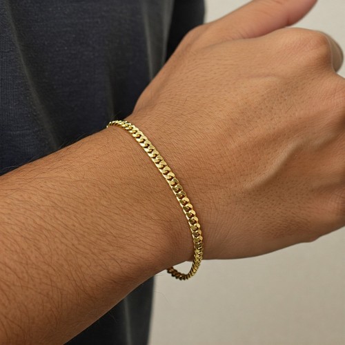 Brazalete italiano cadena eslabones bordillo oro amarillo macizo real 14K 3 mm 4 mm 5 mm 7" - Imagen 14 de 18