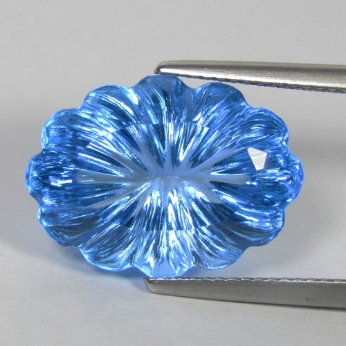 13.52Cts Glorious Natural Swiss Blue Topaz Flower Carving Gem Collection - Picture 5 of 6