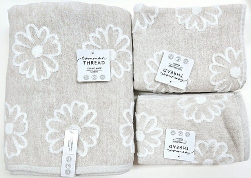 NUEVO HILO COMÚN BEIGE TOSTADO, BLANCO MARGARITA ALGODÓN, BAÑO DE BAMBÚ, MANO, TOALLA PUNTA DE DEDO - Imagen 1 de 16