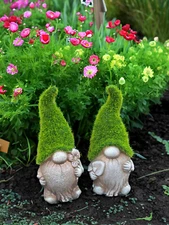 2PCS FLOCKED GARDEN GONK GNOME ORNAMENT 2 DESIGNS CUTE GRASS DECOR PATIO BALCONY