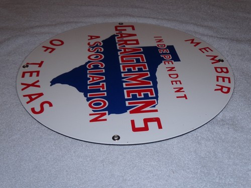 VINTAGE MITGLIED UNABHÄNGIGE GARAGEMENS ASSOCIATION TEXAS 14" PORZELLAN METALLSCHILD - Bild 9 von 14