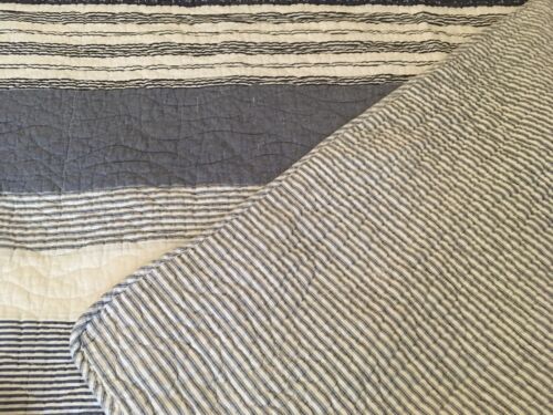Nicole Miller White & Blue Stripe Stitched Full Cotton Quilt 84”x88” Nautical - Picture 5 of 8