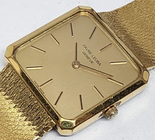 FABRE-LEUBA Square Gold plated Mesh bracelet Manual wind watch 17 Jewels ref 091