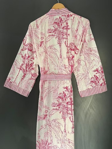 Indischer rosa Wald gestreift Kimono Baumwolle Braut Bademäntel Maxi Nachthemd USA - Bild 8 von 8