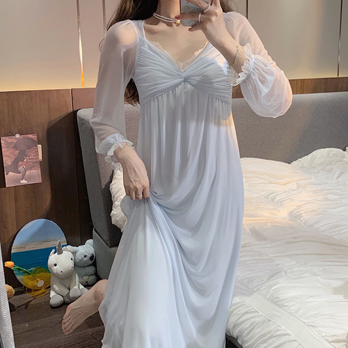 Lady Mesh Nightdress Sleepwear Nightie Lace Trim Nightgown Princess Dress Casual - Picture 14 of 17