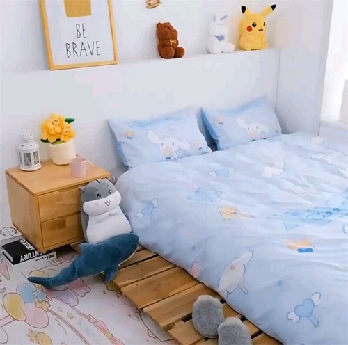 Anime Cinnamoroll Bedding Set Bed Sheet Duvet Cover Pillowcase Bed Linen 3/4 Pcs - Picture 3 of 13