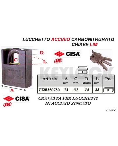 LUCCHETTO CISA ACCIAIO AD ARCO DI SICUREZZA ANTI TAGLIO CORRAZZATO - Picture 2 of 2
