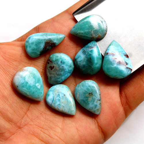 8 Pcs Natural Dominican Larimar Top Quality 22.8mm-27mm Pear Cabochon Gemstones - Picture 6 of 11