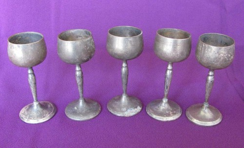 ANTIQUE GERMAN SET OF FIVE SILVER PLATED CUPS MARKED WMF - Picture 4 of 9