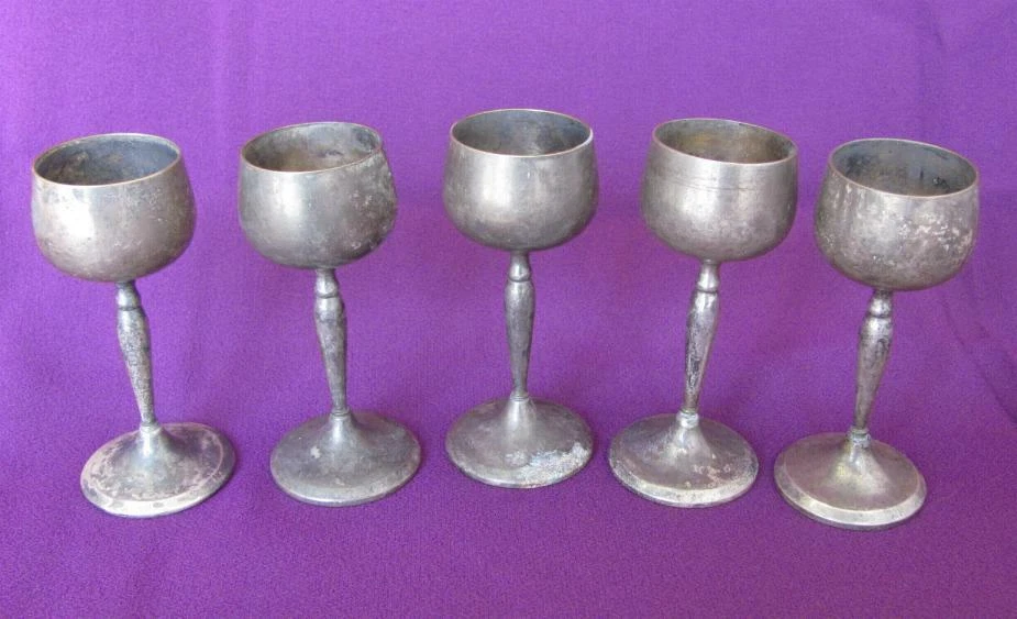 ANTIGUO JUEGO ALEMÁN DE CINCO TAZAS PLATEADAS MARCADAS WMF Foto 4 de 4