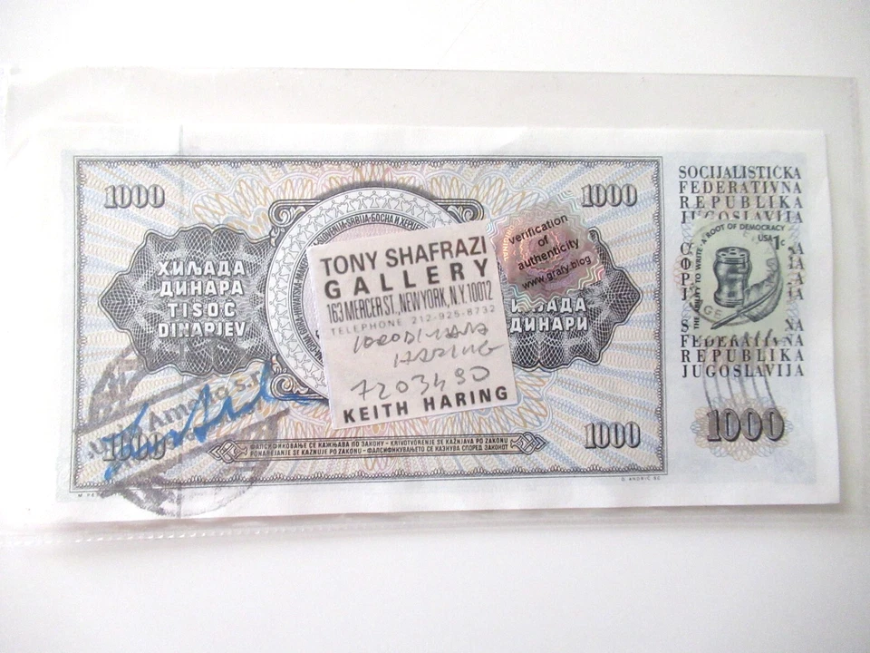 1000 Dinara VON WARHOL/HARING 2x ORIGINAL BEARBEITET + SIGNIERT USPS-ST. 1987 - Bild 4 von 4