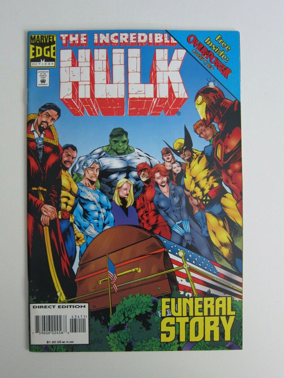 INCREDIBLE HULK #434 VF+ FUNERAL NICK FURY AVENGERS W/ OVER POWER GAME CARDS