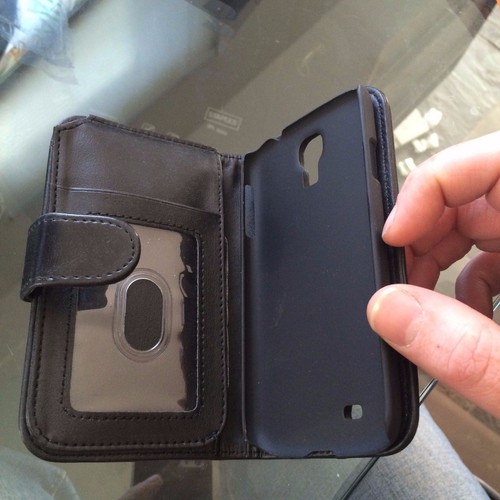 Hanicase Genuine Black Leather Wallet card flip cover Samsung Galaxy S4 - Picture 1 of 2