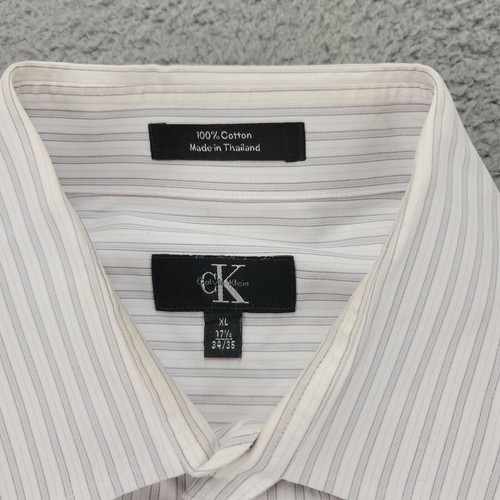 Calvin Klein Shirt Mens XL 17 1/2 33/35 White Striped Button Up Long Sleeve - Picture 10 of 21