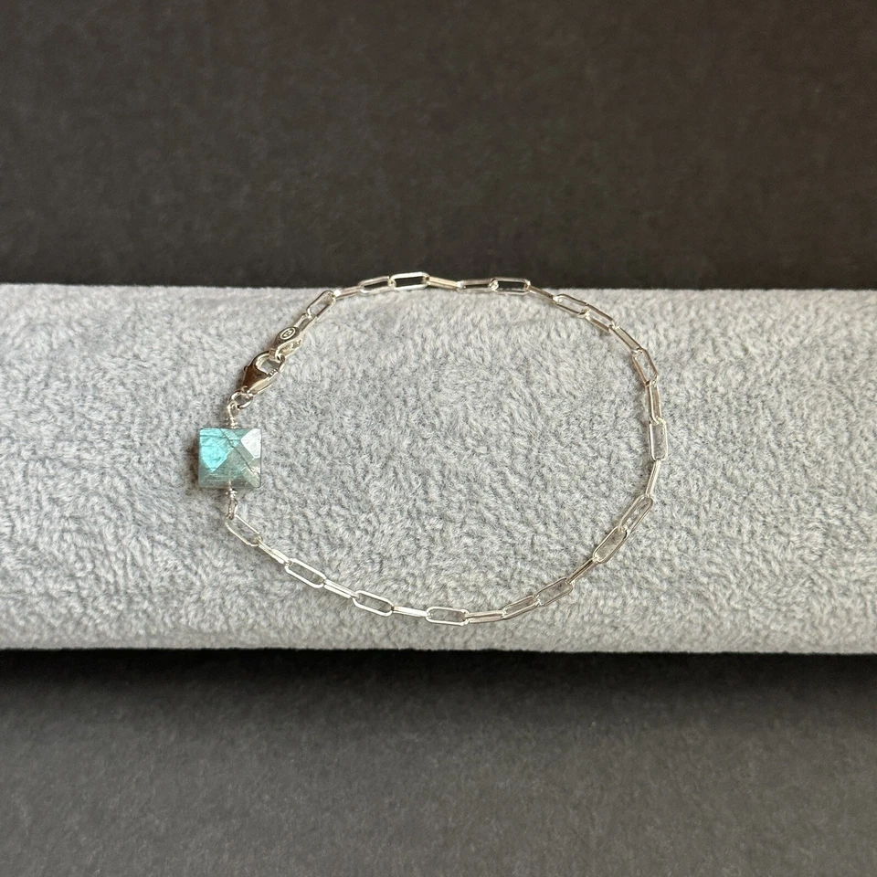 Labradorite Paper Clip Chain Bracelet Sterling Silver Gemstone Handmade Unique - Image 2 of 4