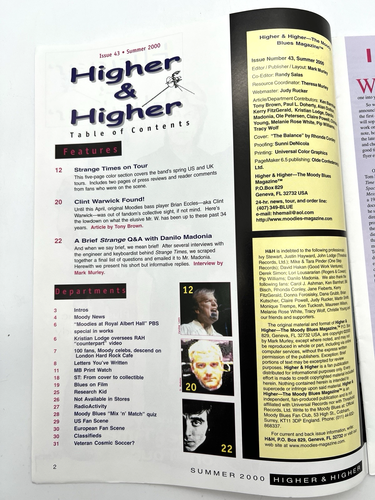 MOODY BLUES HIGHER & HIGHER MAGAZINE ISSUE #43 SUMMER 2000 (10) - Foto 3 di 8