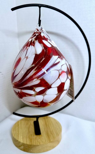 Übergroßer mundgeblasener Weihnachtsschmuck aus Glas rot & weiß in Tropfenform - Bild 9 von 16