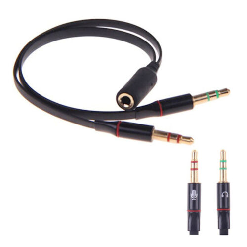 Audio Splitter Kabel Schwarz Y Adapter Kopfhörer Headset 3.5mm Flachkabel PC - Bild 2 von 4